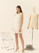 Stone Embellished White Mini Dress--[ECRU]