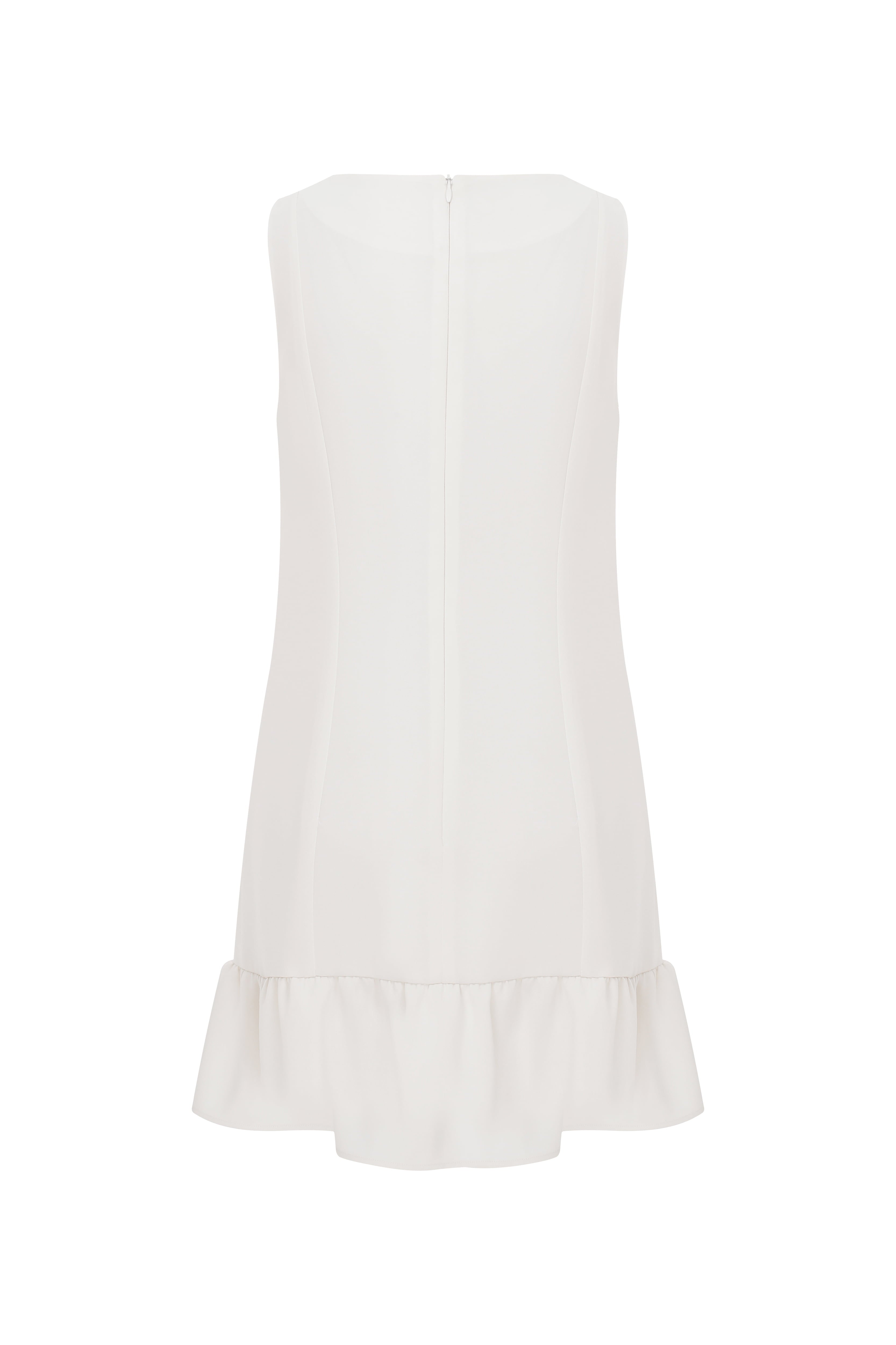 Stone Embellished White Mini Dress--[ECRU]