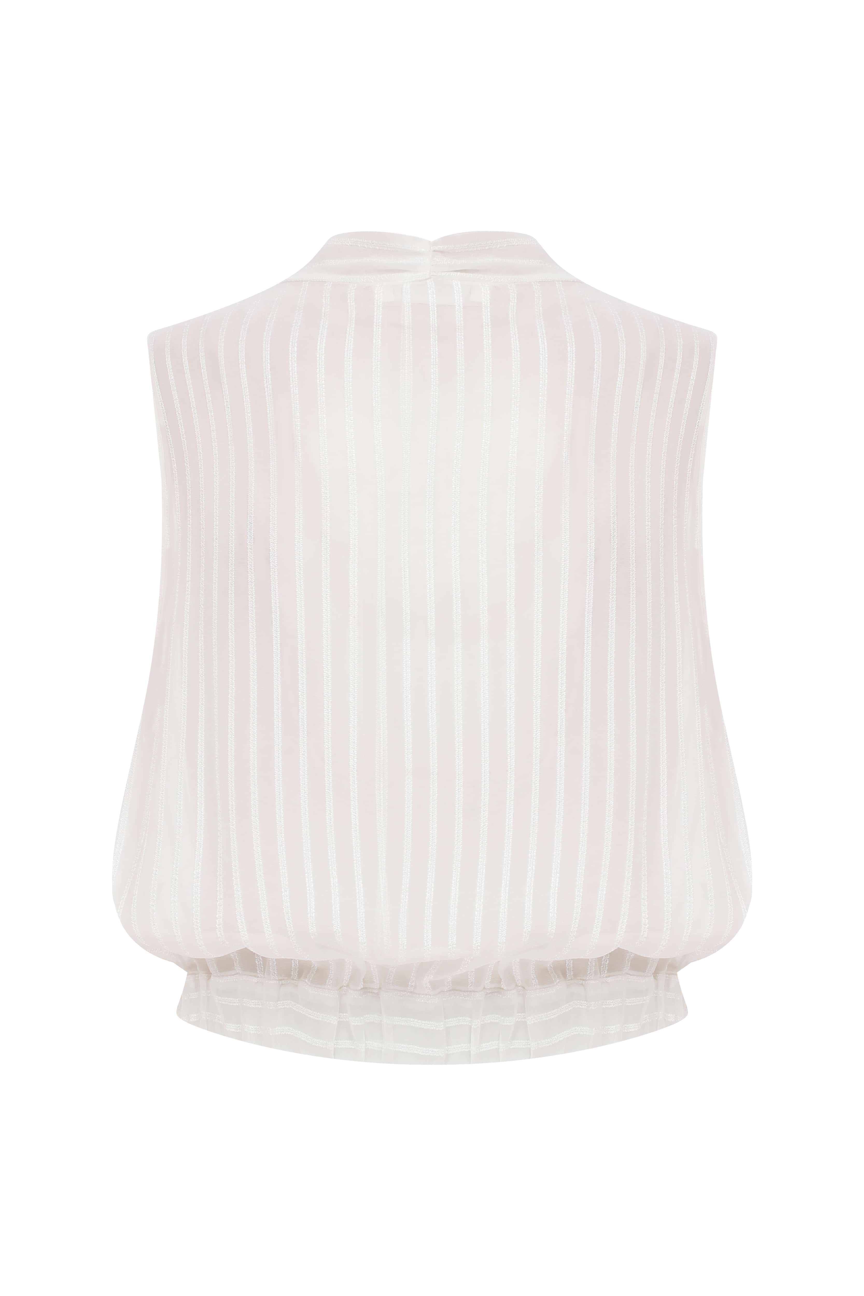 Sheer Striped Double Breasted White Blouse --[WHITE]