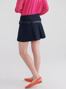 Striped Navy Blue Pleated Mini Skirt -- [NAVY]