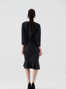 V- neck Asymmetrical Black Evening Dress--[BLACK]