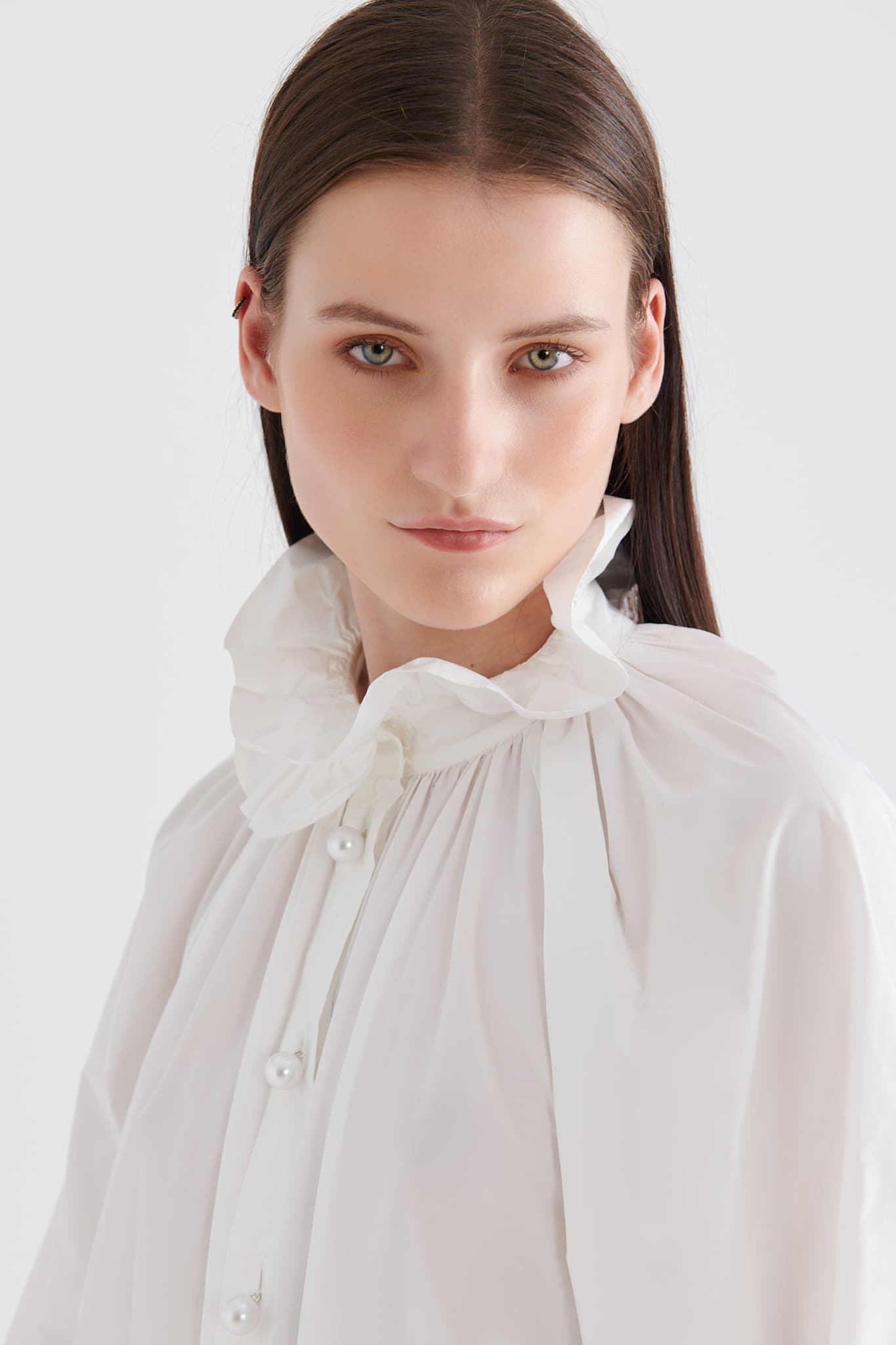 White Shirt with Pleated Collar-Conscious Product--[WHITE]