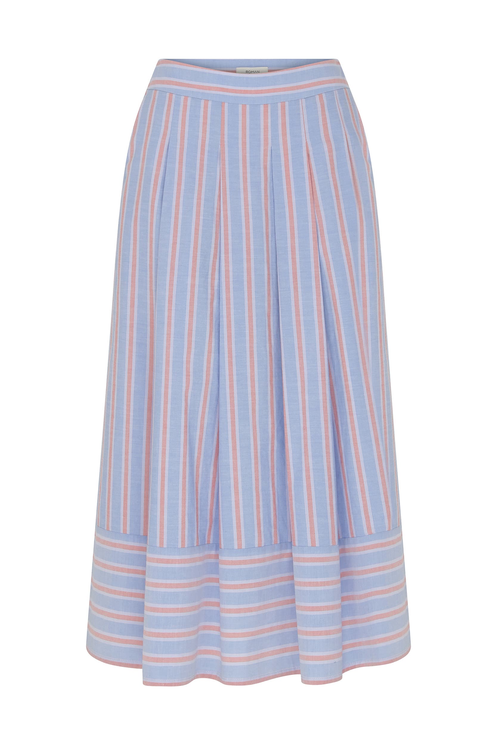 Blue Pink Line Patterned Pleated Skirt -- [ORIGINAL]