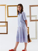 Blue Pink Line Patterened Pleated Skirt -- [ORIGINAL]