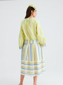 White blue yellow Lining Midi Skirt -- [ORIGINAL]