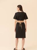 Cut out detail Black Midi Dress --[BLACK]