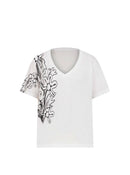 V Neck Printed Floral T-Shirt White --[WHITE]