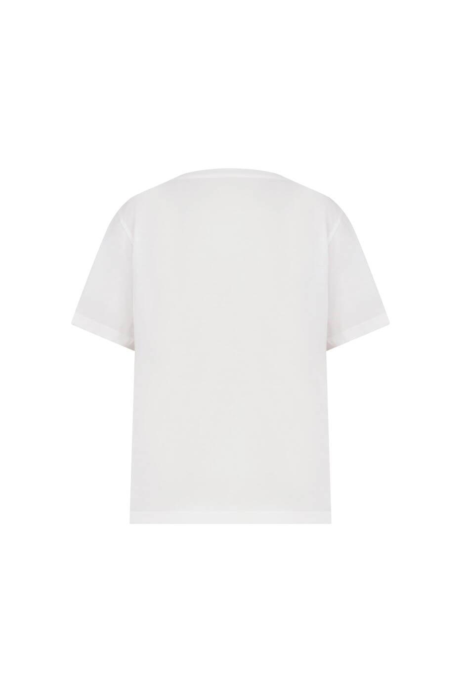 V Neck Printed Floral T-Shirt White --[WHITE]