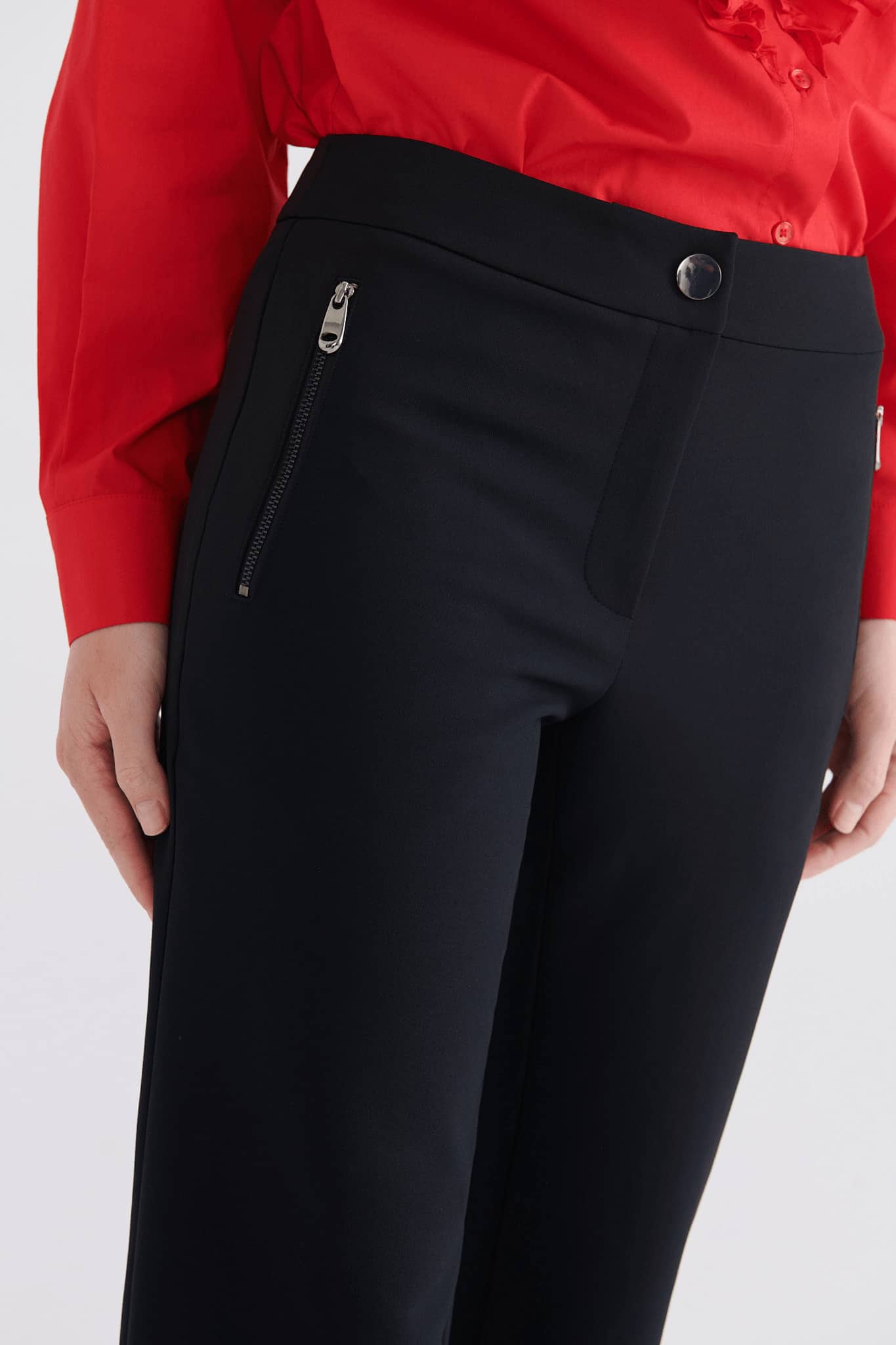 Zipper Pocket Black Women's Trousers --[BLACK]