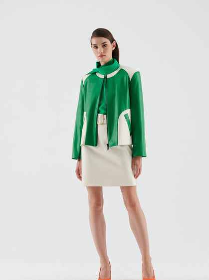 Zippered Green White Women's Jacket --[GREEN]