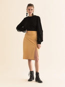 ROMAN USA-Faux Leather Pencil Skirt-- [MUSTARD]