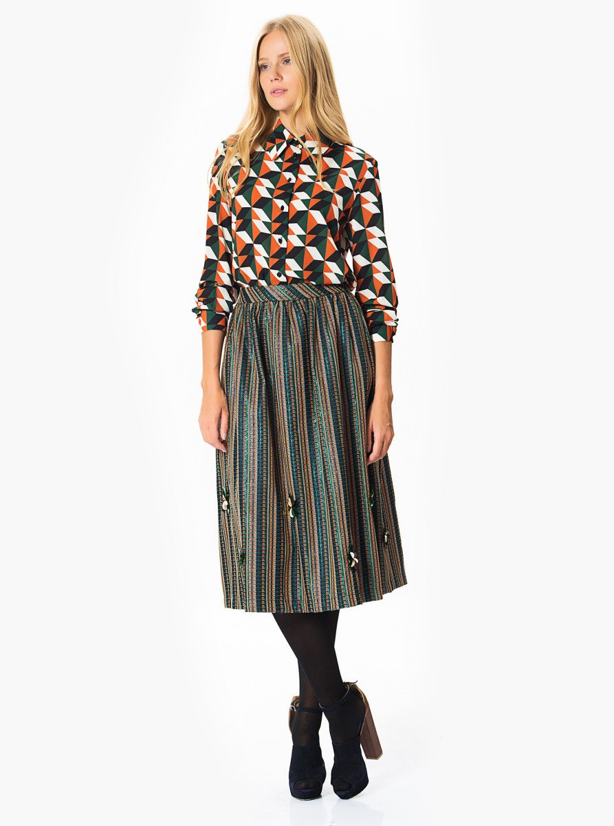 ROMAN USA-Colorful Print Skirt With Flower Detailes-- [ORIGINAL]