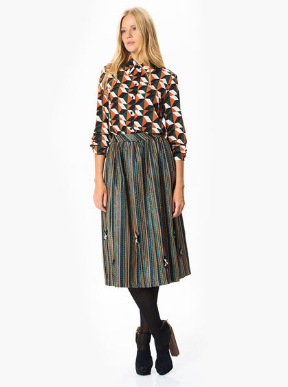 ROMAN USA-Colorful Print Skirt With Flower Detailes-- [ORIGINAL]