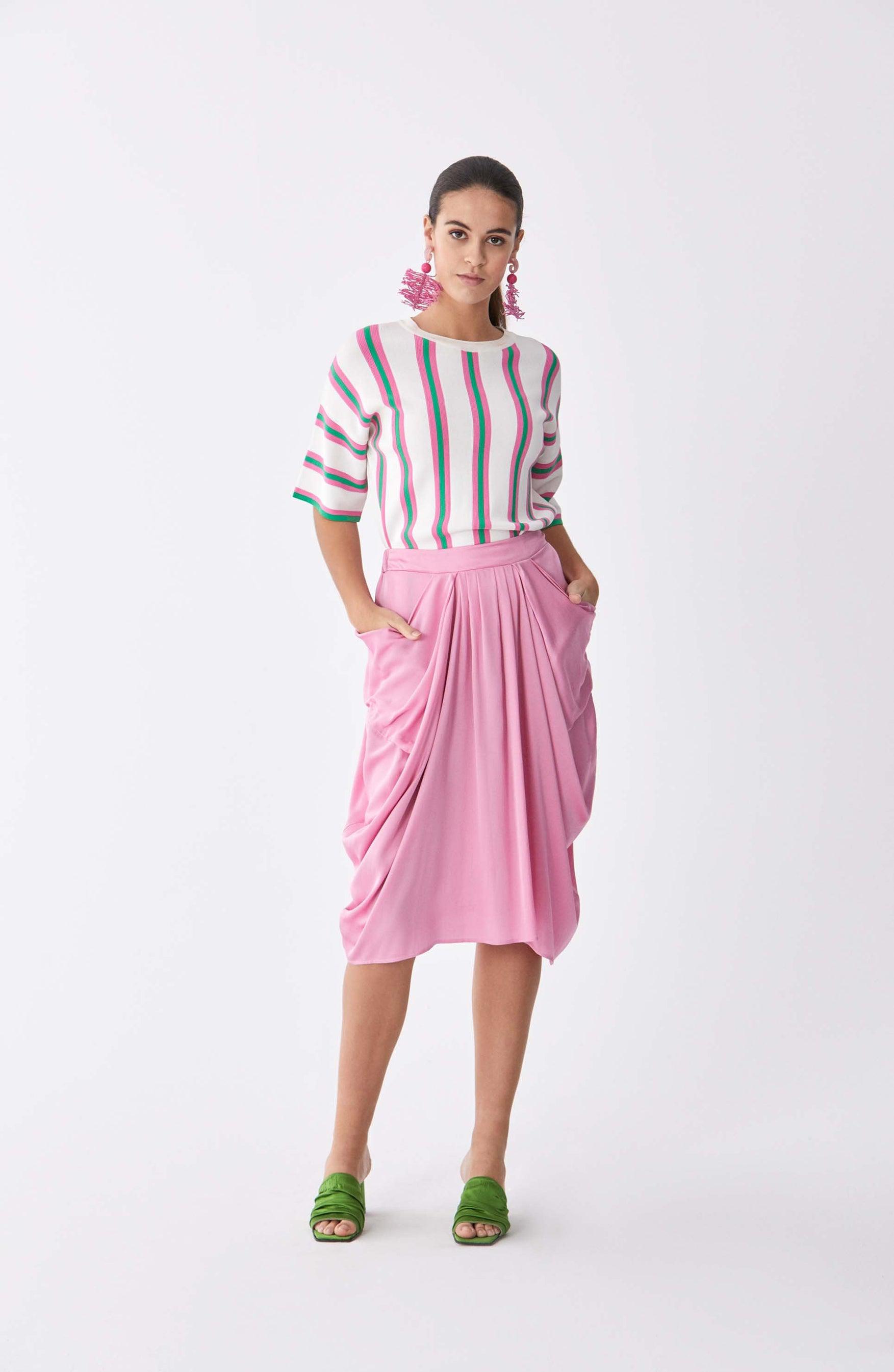 ROMAN USA-Greco Draped Tea Skirt-- [PINK]