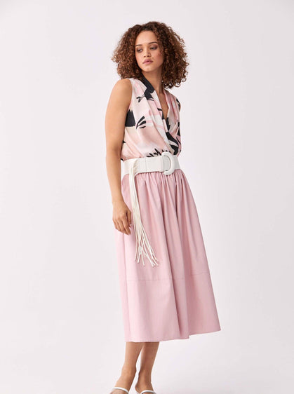 ROMAN USA-Structured Faux Leather Pleated Skirt-- [PINK]