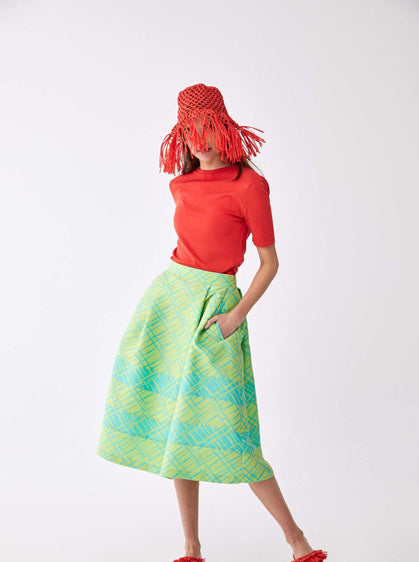 ROMAN USA-Lime Checked Tea Skirt-- [ORIGINAL]