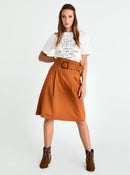 ROMAN USA-Belted Brick Skirt-- [BRICK]