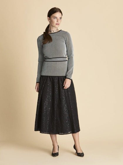 ROMAN USA-Belted Panel Knit Top-- [ORIGINAL]