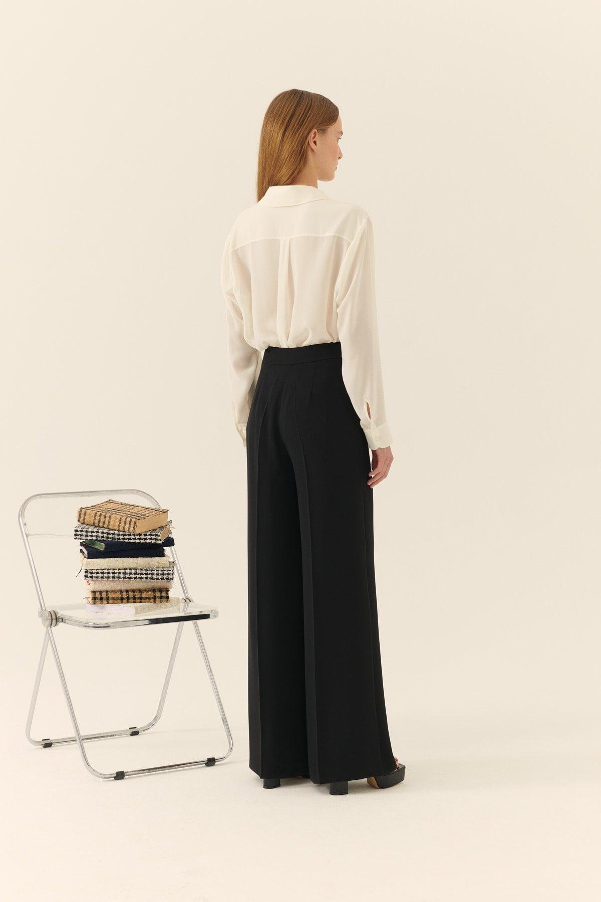 Crepe Black Women's Wide-leg Pants --[BLACK]