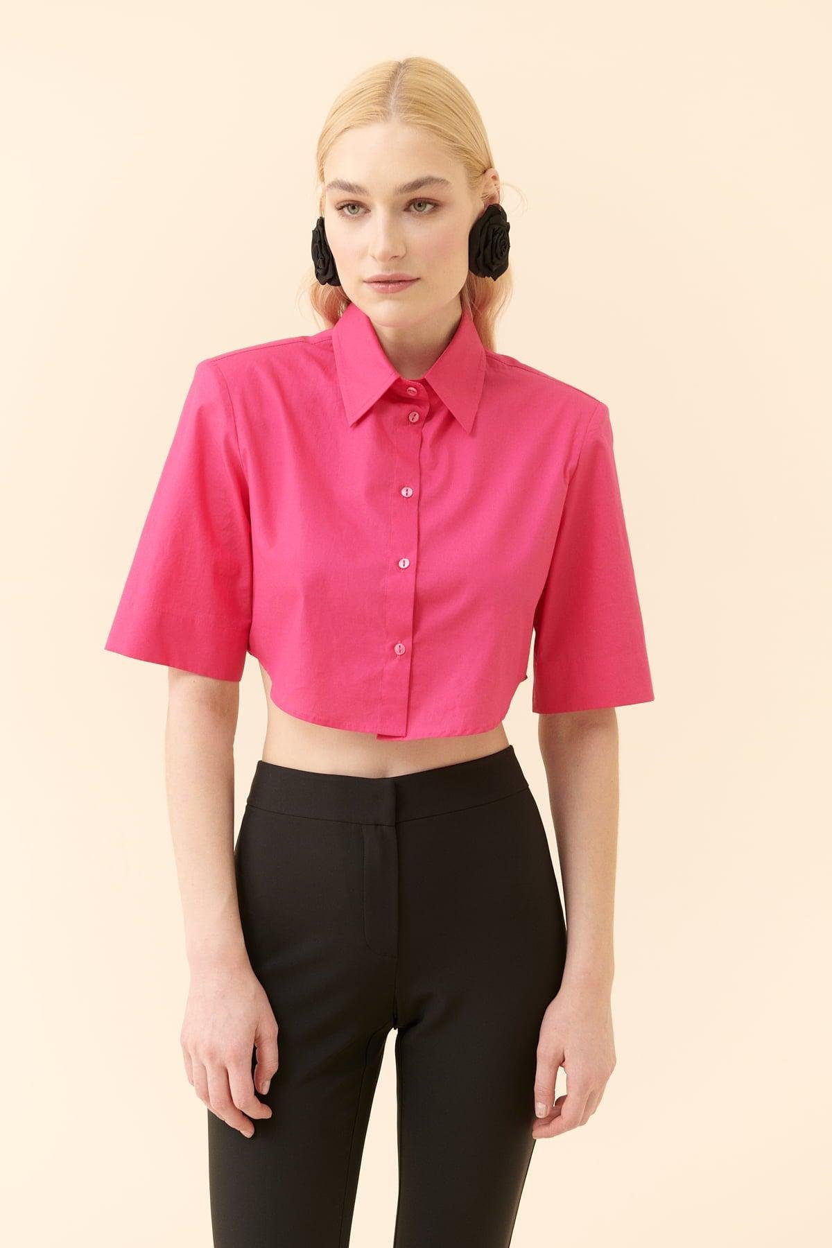 Crop Poplin Fuchsia Women's Shirt --[FUCHSIA]