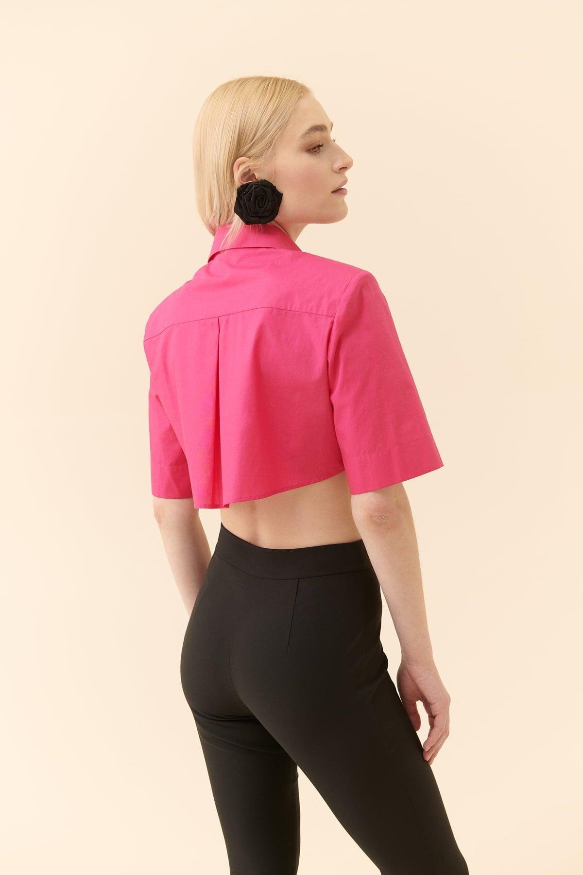 Crop Poplin Fuchsia Women's Shirt --[FUCHSIA]
