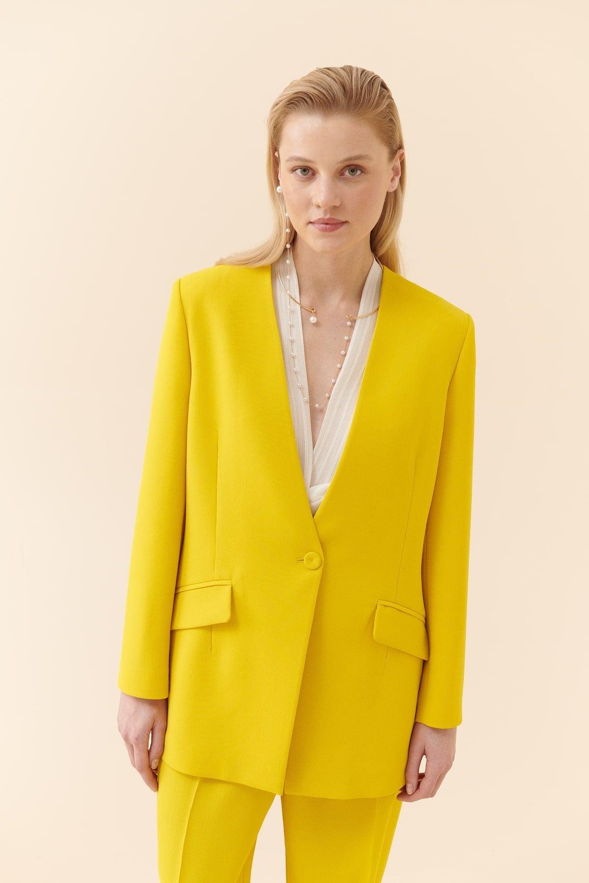 Sunflower Double Breasted Yellow Women's Jacket --[YELLOW]