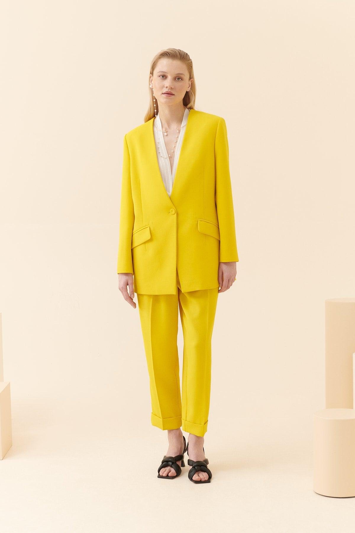 Sunflower Double Breasted Yellow Women's Jacket --[YELLOW]