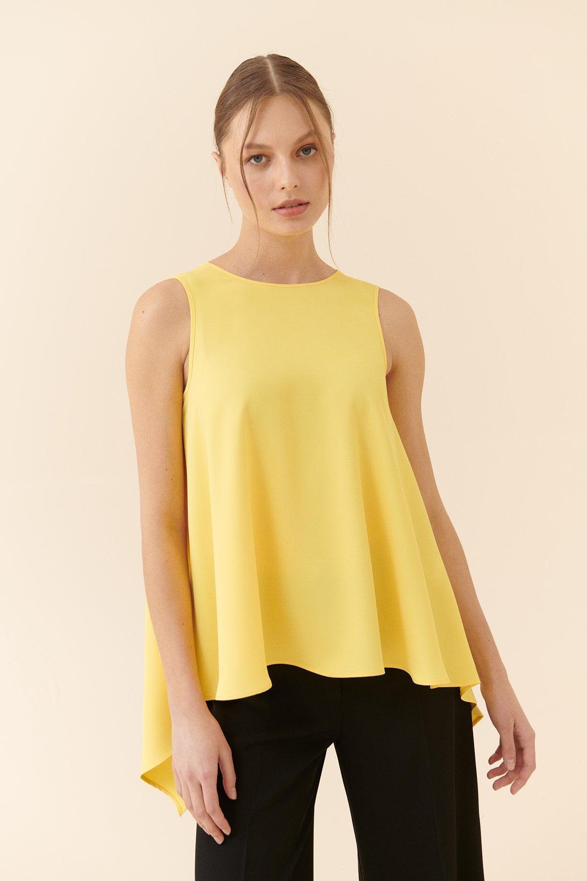 Flowy Yellow Crepe Blouse --[YELLOW]