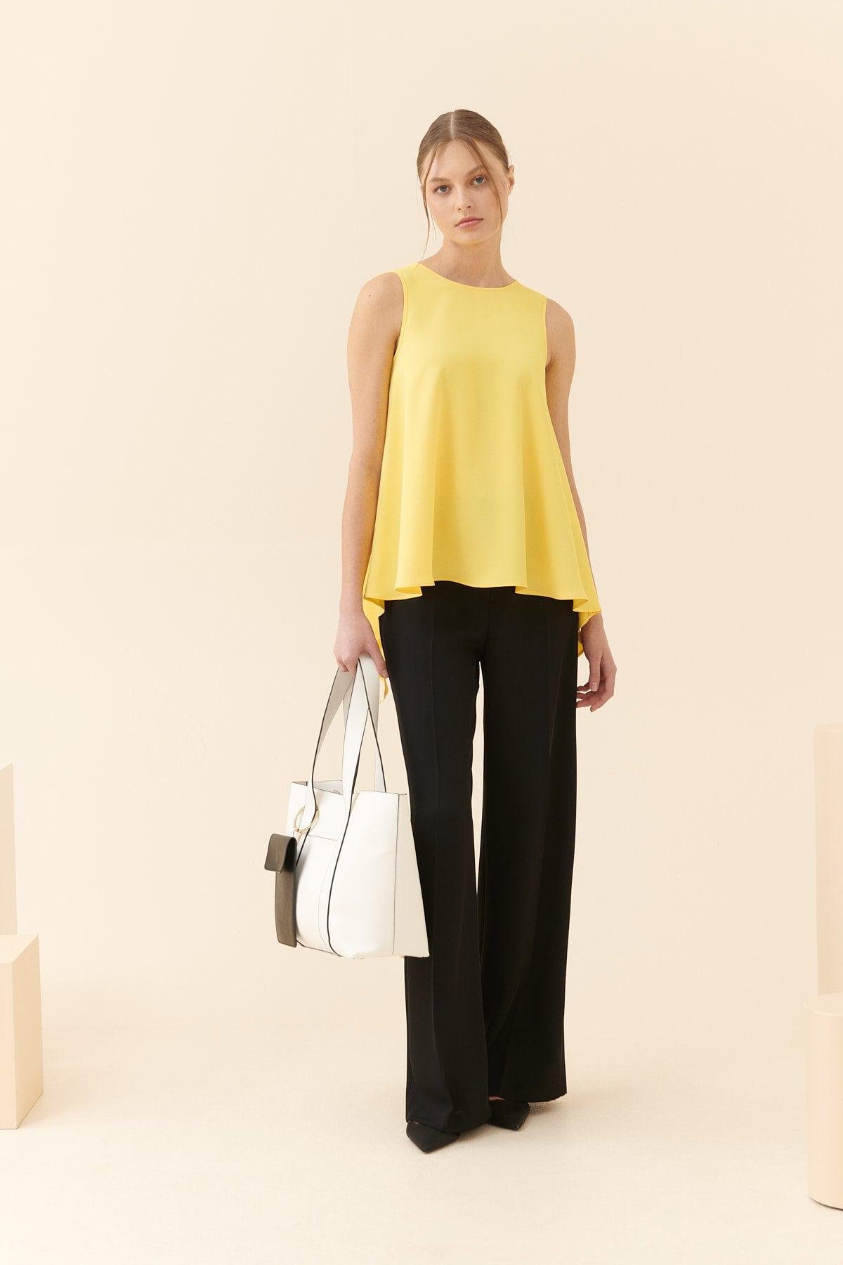 Flowy Yellow Crepe Blouse --[YELLOW]
