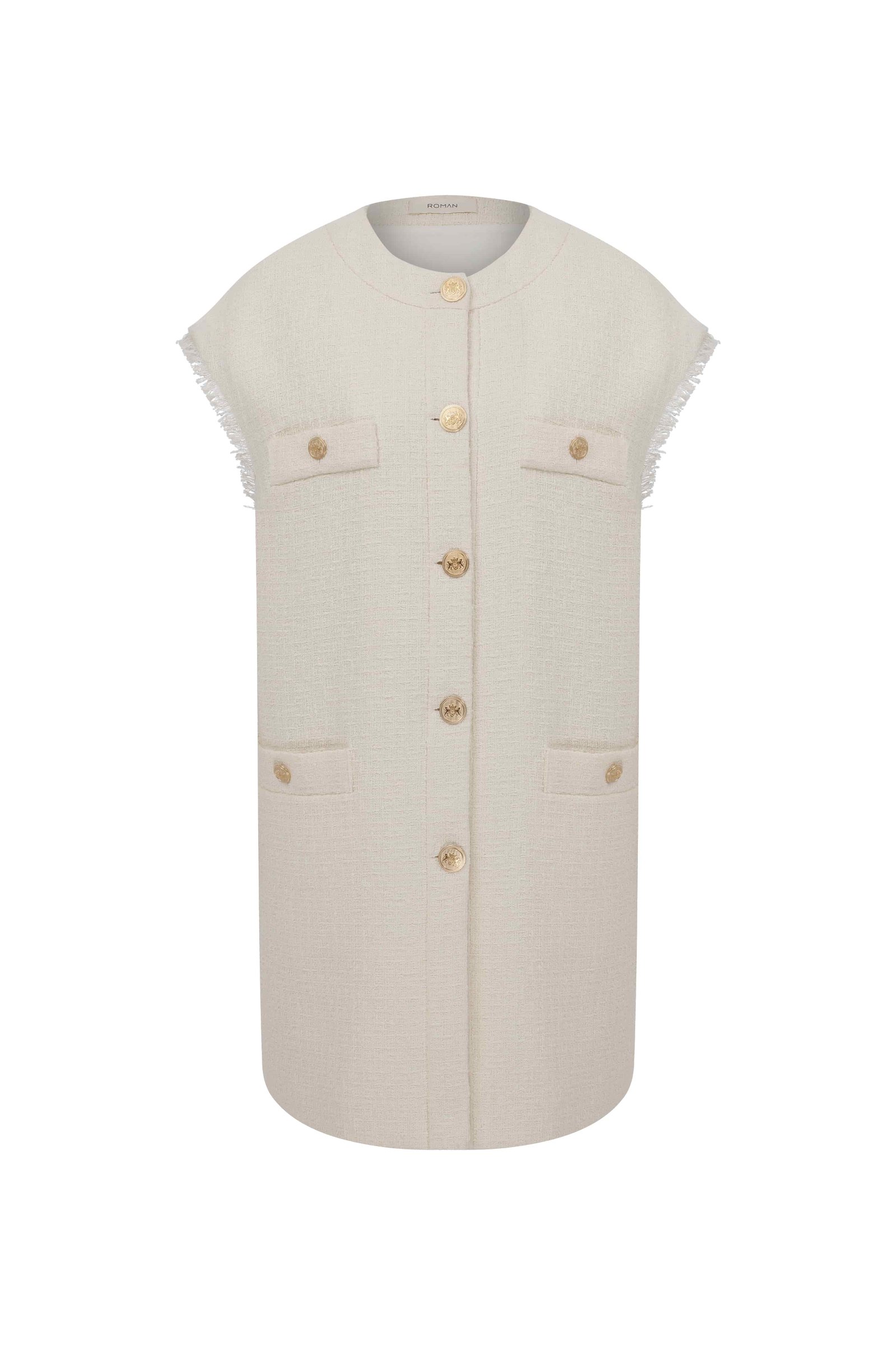 Gold Buttoned Tweed Vest --[BONE]
