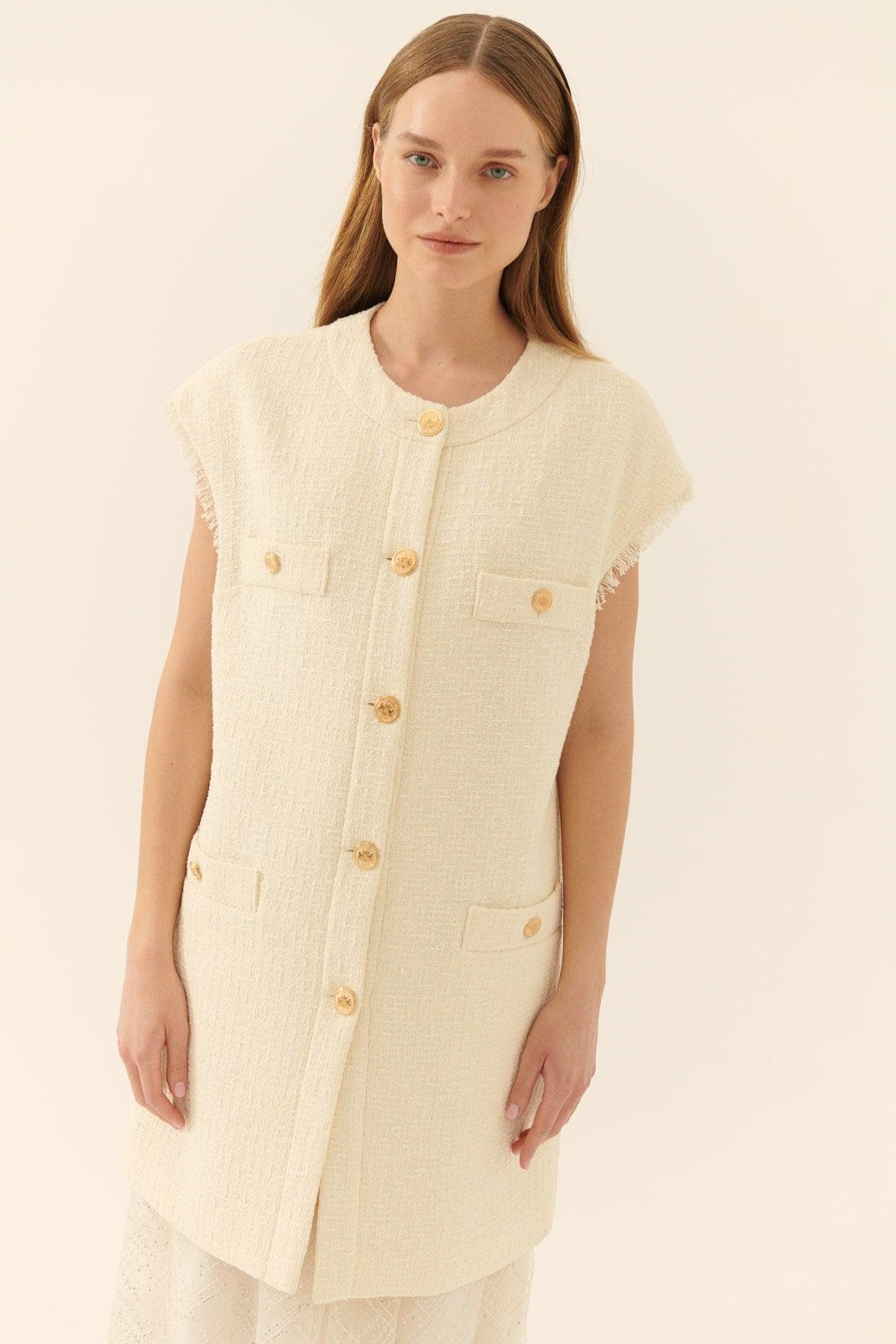 Gold Buttoned Tweed Vest --[BONE]