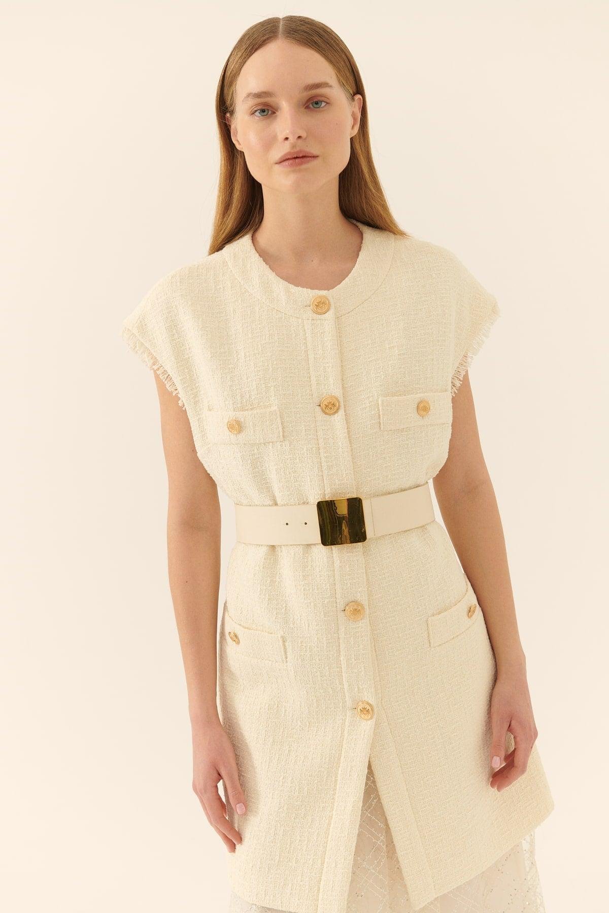 Gold Buttoned Tweed Vest --[BONE]