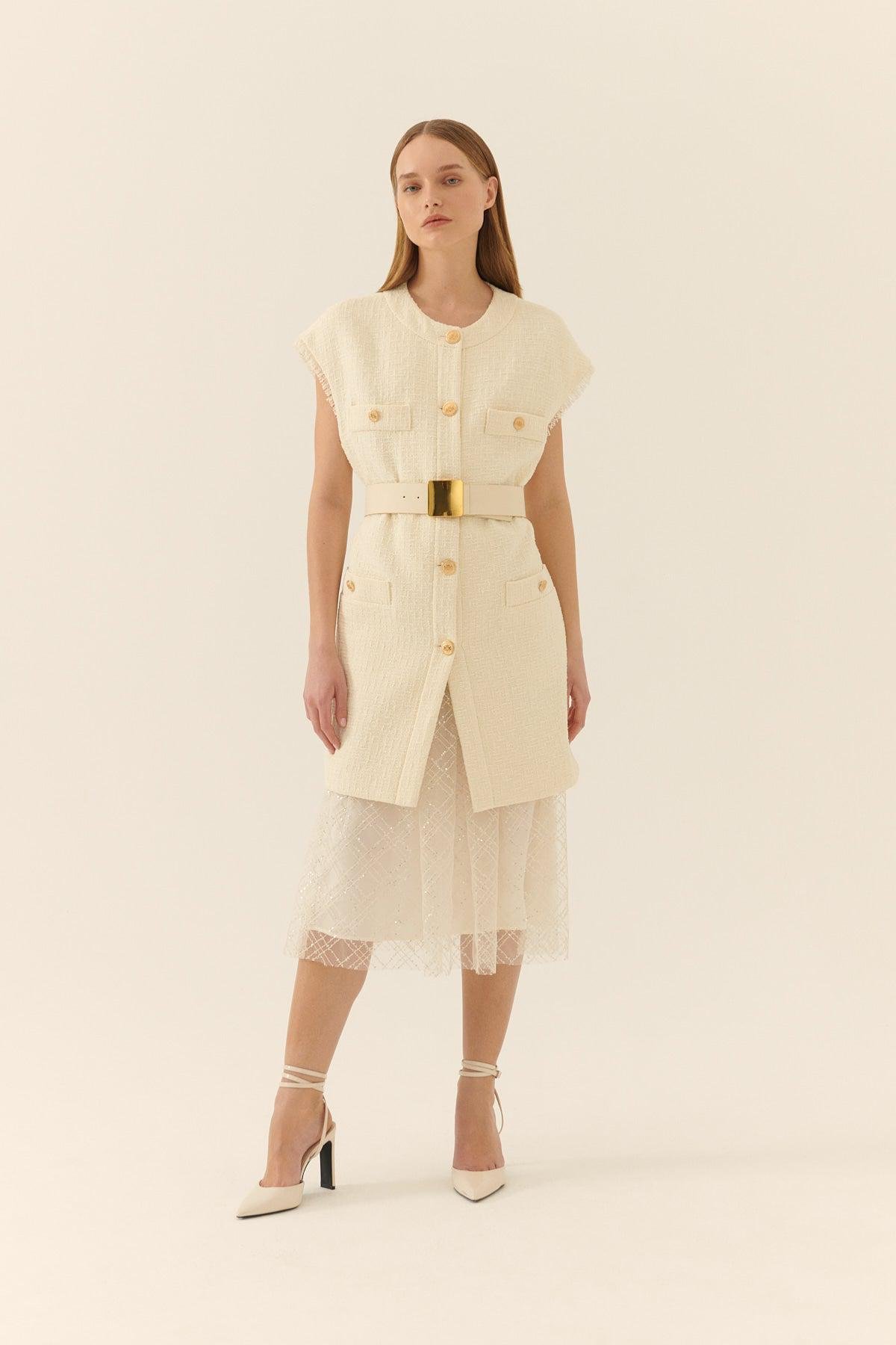 Gold Buttoned Tweed Vest --[BONE]