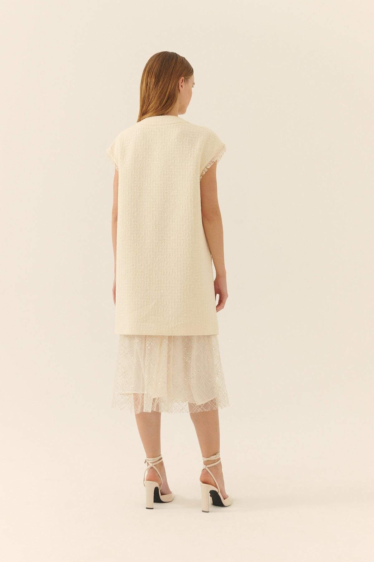 Gold Buttoned Tweed Vest --[BONE]