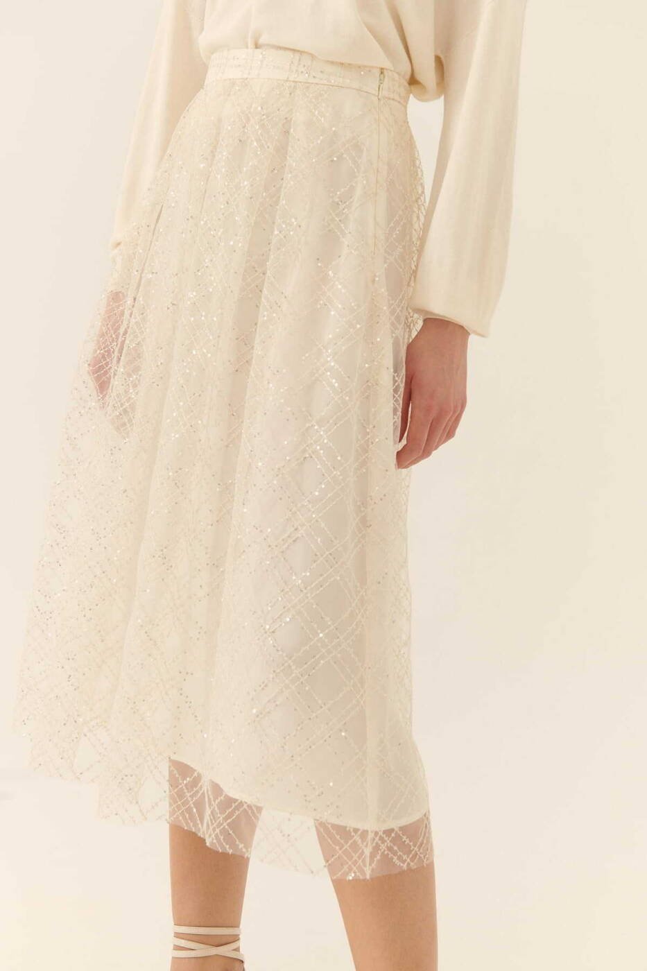 Sparkle Queen Sequined Midi Skirt --[ECRU]