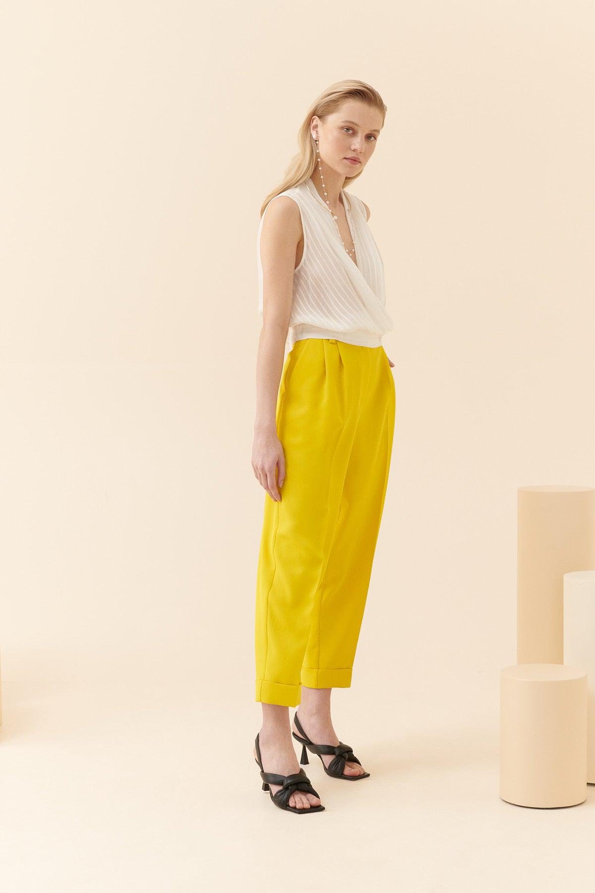 Sheer Striped Double Breasted White Blouse --[WHITE]