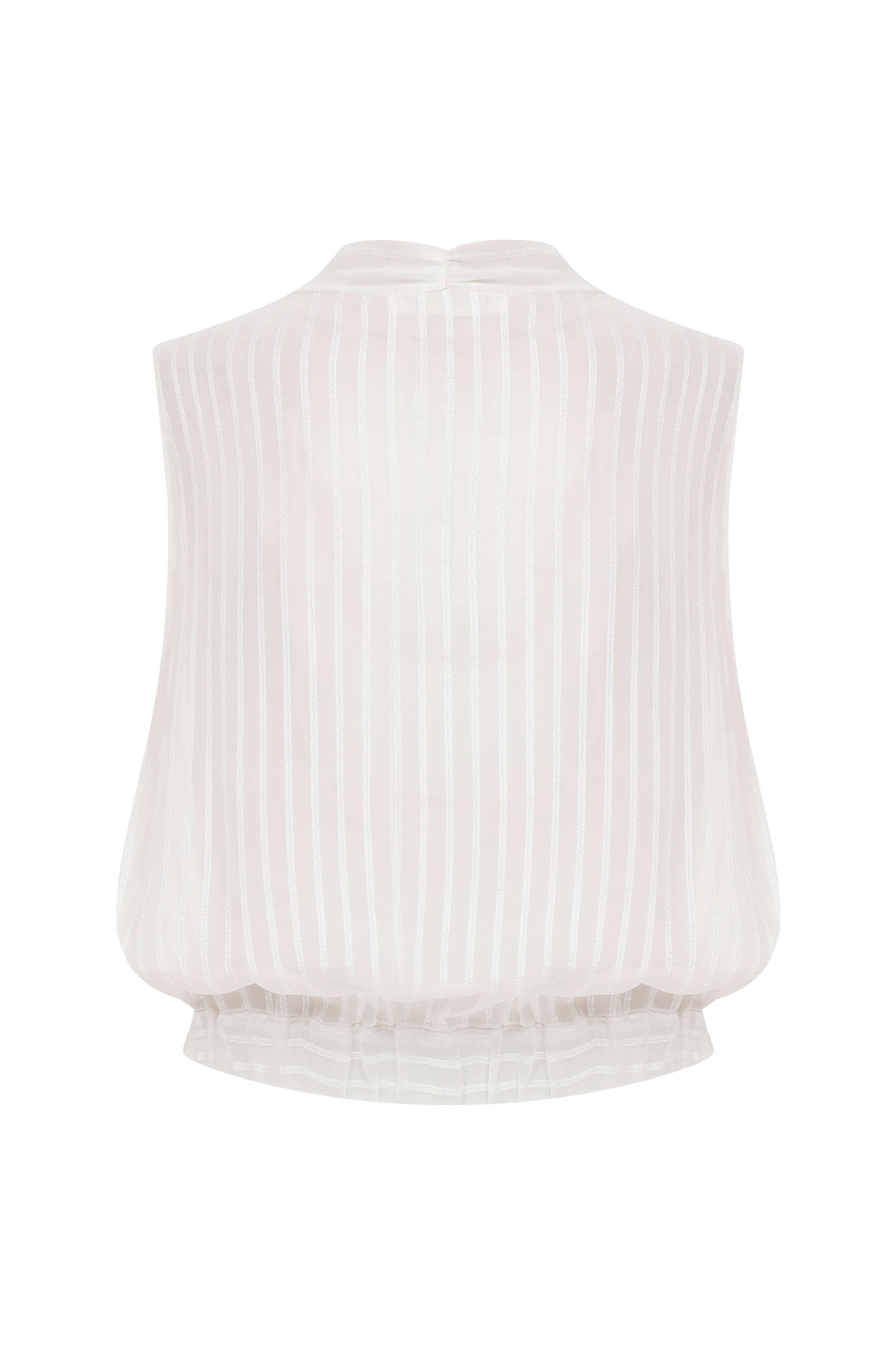 Sheer Striped Double Breasted White Blouse --[WHITE]