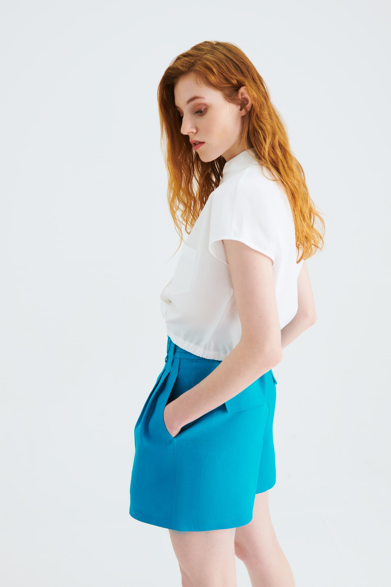 Turquoise Belt Detailed Shorts-- [TURQUOISE]