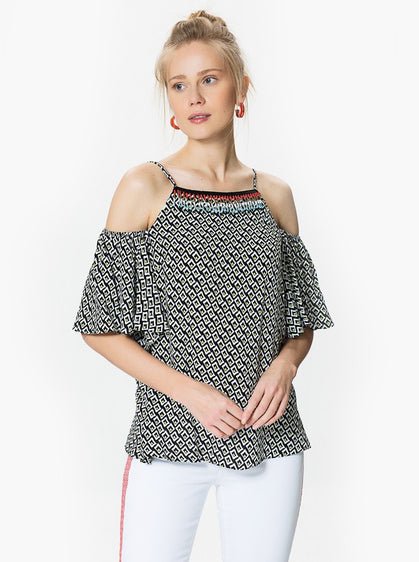 ROMAN USA-Square Print Top-