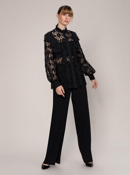 Black Lace Ruffle Blouse